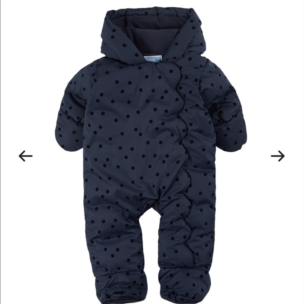 Jacadi Navy black dot snow suit! 9-12 months